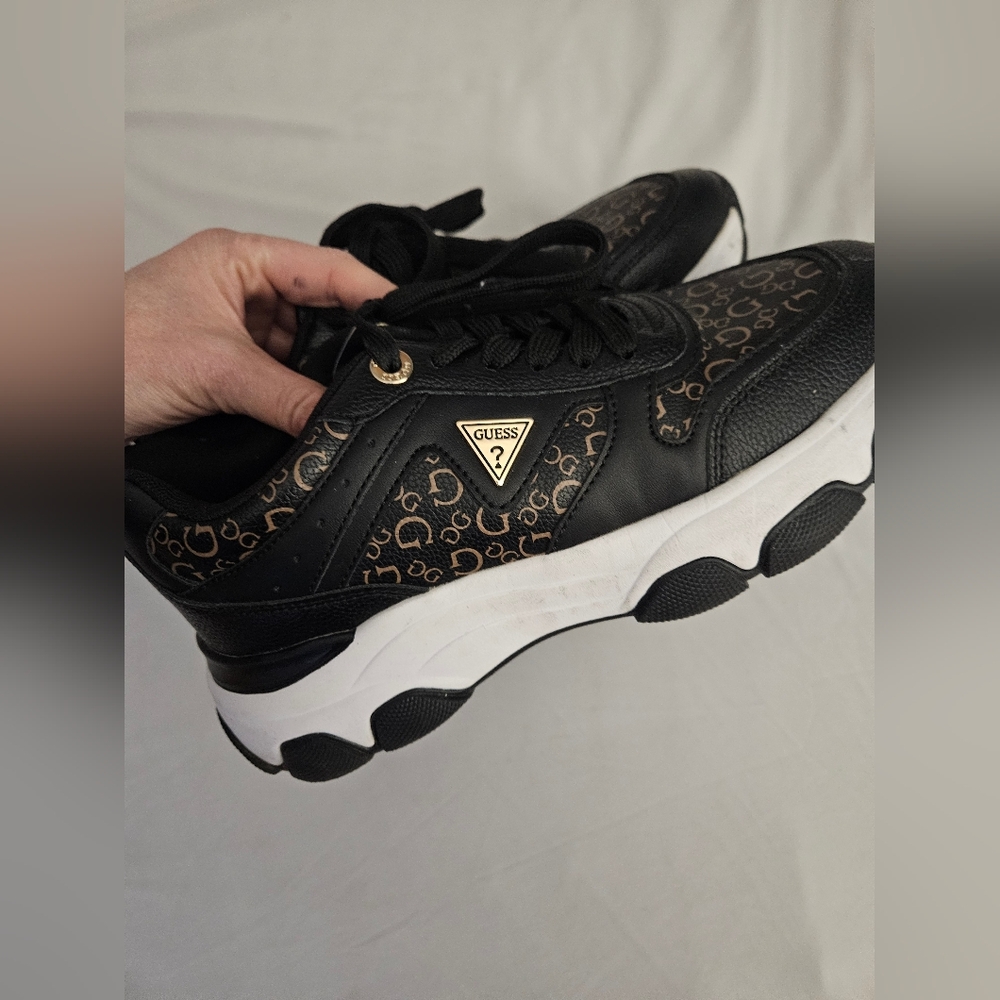 Guess Black and Brown Logo-Print Chunky Sneakers